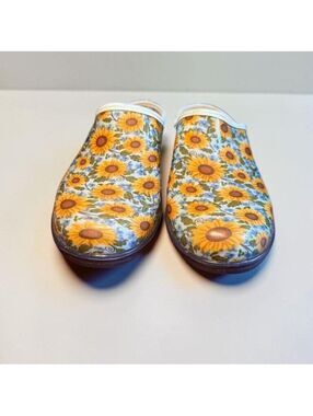 Groundwork Women's Garden Clogs Sunflower Blue Floral Slip On Shoes Size 8